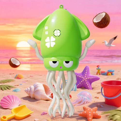 Pulpo bailarín interactivo verde con luz LED música y juego de pesca