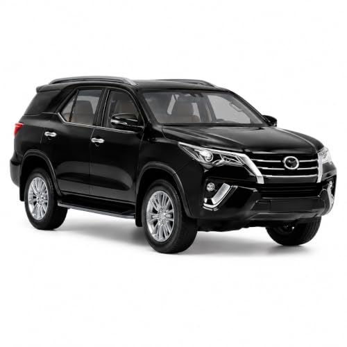 Image of 1:32 Scale Black Fortuner Die Cast Metal Pull Back Toy Car with Openable Doors Lights and Sound Realistic 4x4 SUV Miniature Model Vehicle Collectible Gift for Kids Boys Girls Durable Premium Toy Car
