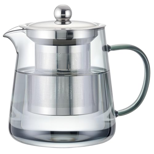 Image of PARACITY Glass Teapot Stovetop 32OZ, Borosilicate Clear Tea Kettle with Removable 18 /8 Stainless Steel Infuser, Teapot Blooming and Loose Leaf Tea Maker Tea Brewer (Black, 550ML)