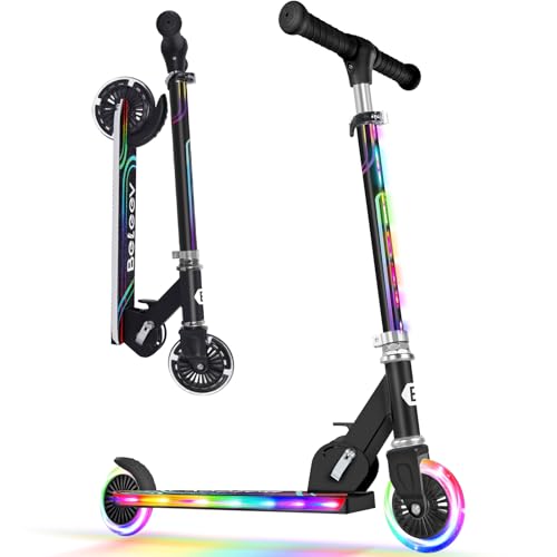 BELEEV V2 Patinete de 2 Ruedas para Niño Niña 3-12 Años, Plegable Patinete Infantil con LED Luces Ruedas & Stem & Deck, 3 Altura Ajustable, Scooter Patinete Ligero con Marco Resistente