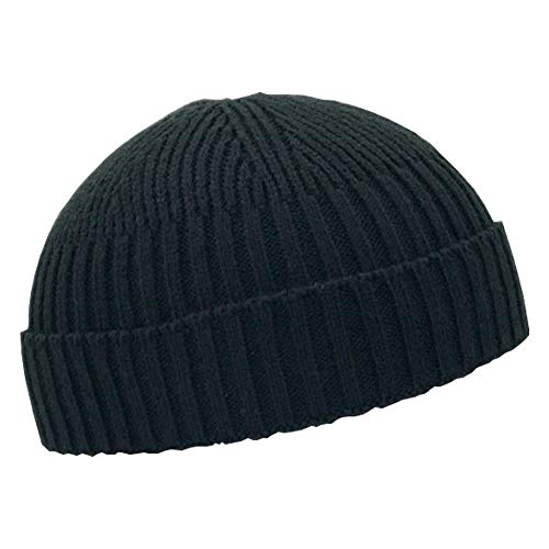 YOUMU Fashion Fall Winter Knitted Hat Skull Cap Sailor Cap Cuff Beanie Vintage for Men Women Black