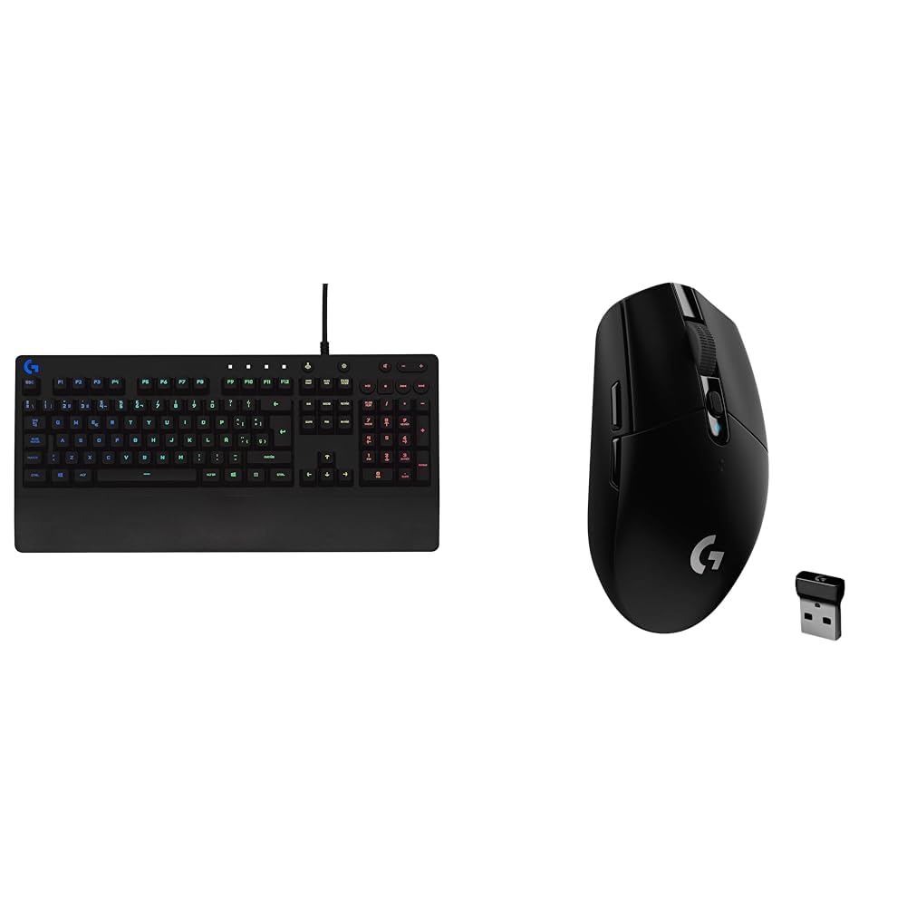 Logitech G213 Prodigy Teclado Gaming con Reposamuñecas, RGB LIGHTSYNC, Teclas Retroiluminada & 305 LIGHTSPEED Ratón Gaming Inalámbrico, Captor Hero 12K, 12,000 dpi