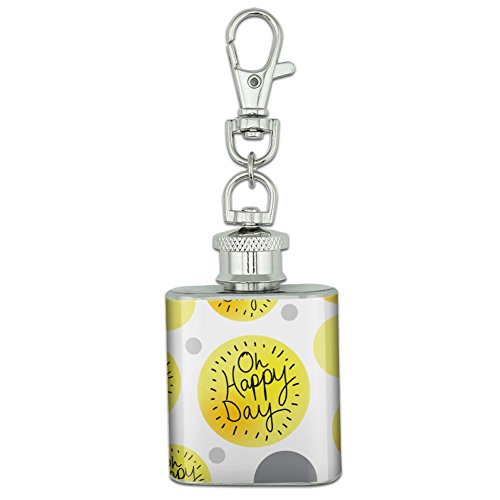 Stainless Steel 1oz Mini Flask Key Chain - Summer Party Celebration BBQ Oh Happy Day