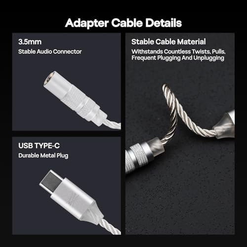 Image of Linsoul Kiwi Ears AD1 Type-C to 3.5mm Female Headphone DAC Adapter Cable, USB C to Aux IEM Dongle with KT02H20 Chip, High Res 32bit /384kHz, CTIA-Standard for iOS /Android /Windows Smartphones (Silver)