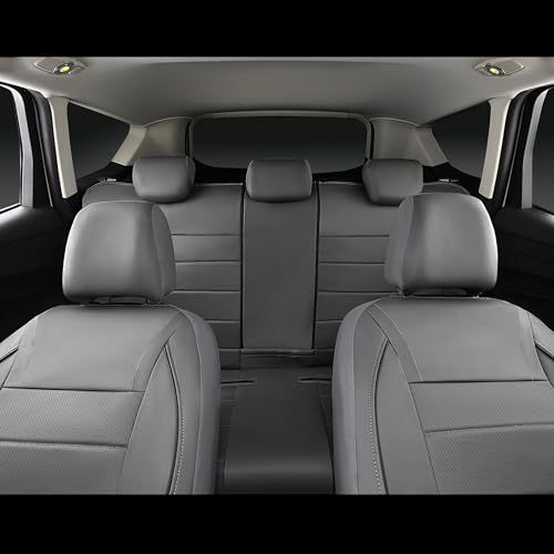 Image of CAR PASS Piping Faux Leather Car Seat Cover Full Set,Grey Breathable Leather Seat Covers for Cars, Airbag Compatible,Universal Fit for SUVs,Van,Sedans,Small Trucks (Full Set, All Gray)