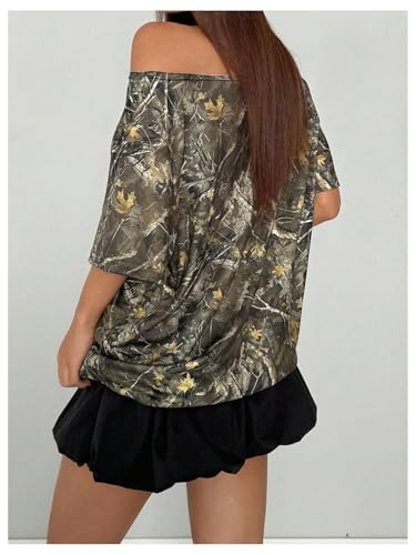 SOLY HUX Women's Y2k Camo T Shirt Off The Shoulder Short Sleeve Summer Tops Streetwear T Shirt3