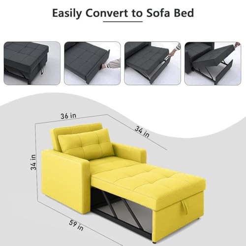 Image of CASASTYLE Trissa 1 Seater Pull-Out Premium Fabric Sofa Cum Bed Sofa Set for Living Room (Yellow Fabric)