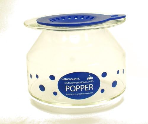 Popcorn Popper With Butter Melting Lid- Catamount Glassware 1-Quart Personal Size - Blue