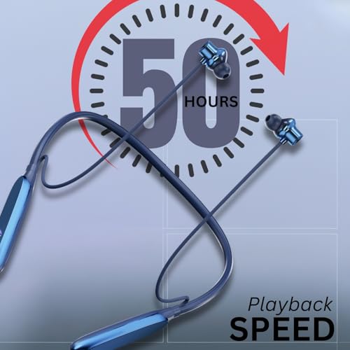 Image of inear Launch DJ-M9 Wireless Neckband Bluetooth Earphones, 50H Playtime, ENC Mic for Clear Calls, Fast Charging, HD Sound with Deep Bass,Magnetic Earbuds, Dual Pairing, Bluetooth 5.4, Earphones | Blue