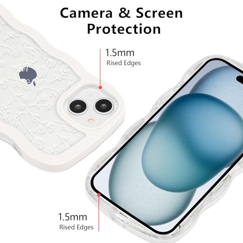 Coque iPhone 14 Plus transparente fleurie QLTYPRI en silicone blanc