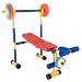 Hey! Play! Toy Bench and Leg Press-Children's Play Workout Equipment for Beginner Exercise, Weightlifting and Powerlifting - for Boys and Girls, Brown