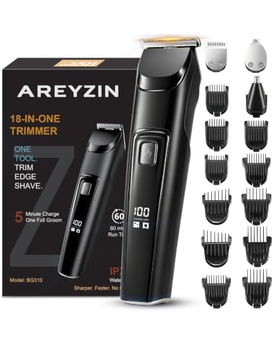 18-in-1 All-in-One Trimmer for Men, IPX7 Waterproof, 120 Min Runtime, Fast Charging, LED Display, 18 Adjustable Lengths, Black+Silver