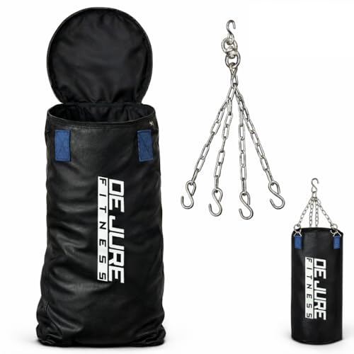 Image of De Jure Fitness Heavy Duty Unfilled Punching Bag with Rust-Proof Steel Hanging Chain | Durable Polyester Fabric | Boxing MMA, Kickboxing (Polyester-Unfilled Black, 2 Ft)