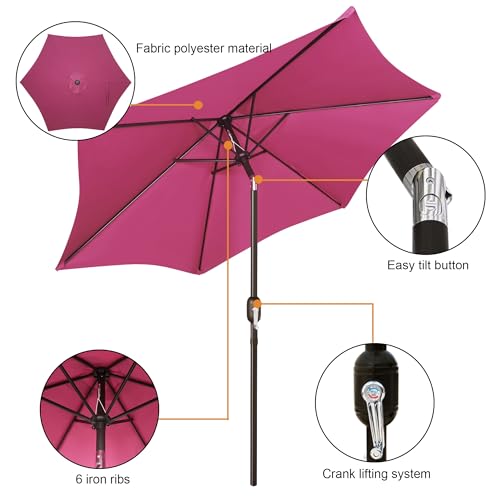 Image of Blissun 7.5 ft Patio Umbrella, Yard Umbrella, Outdoor Market Umbrella with Push Button Tilt Crank, Fuchsia