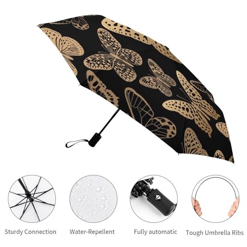 Parapluie pliant automatique papillon d'or compact pour voyage - 3