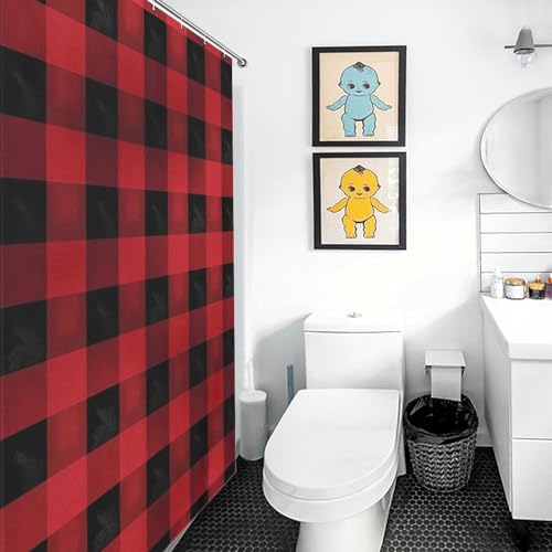 Rideau de douche extra long rouge noir tissu écossais avec crochets - 6