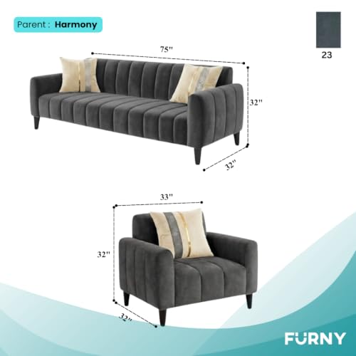 Image of CASASTYLE Harmelia 3 Seater + 1 Seater + 1 Seater Fabric Sofa Set (Dark Gray) with Velvet Finish | Durable Comfort | Ideal for Living Room