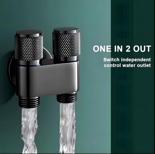 Image of 24x7 eMall 2 in 1 Angular Dual Double Angle Valve Black Dual Tap for Bathroom, Geyser | Luxury Series Two-Way Angle Valve | 2 in 1 Angle Valve for Bathroom | Two Way Tap Black Washing Machine.