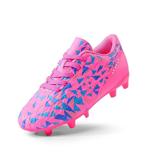 DREAM PAIRS Boys Girls Soccer Cleats Youth Firm Groud Athletic Outdoor Trainning Football Shoes for Little/Big Kid 10 Toddler Fuchsia/Pink/Royal/Blue