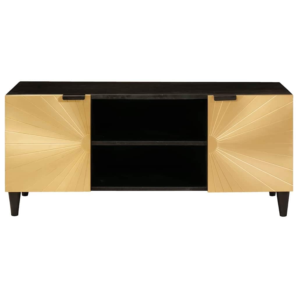 Hothingwell Szafka pod telewizor czarno-złota 105 x 33 x 46 cm drewno konstrukcyjne | Zawiasowe drzwi, stoły wewnętrzne, nogi stożkowe, przechowywanie multimediów do salonu