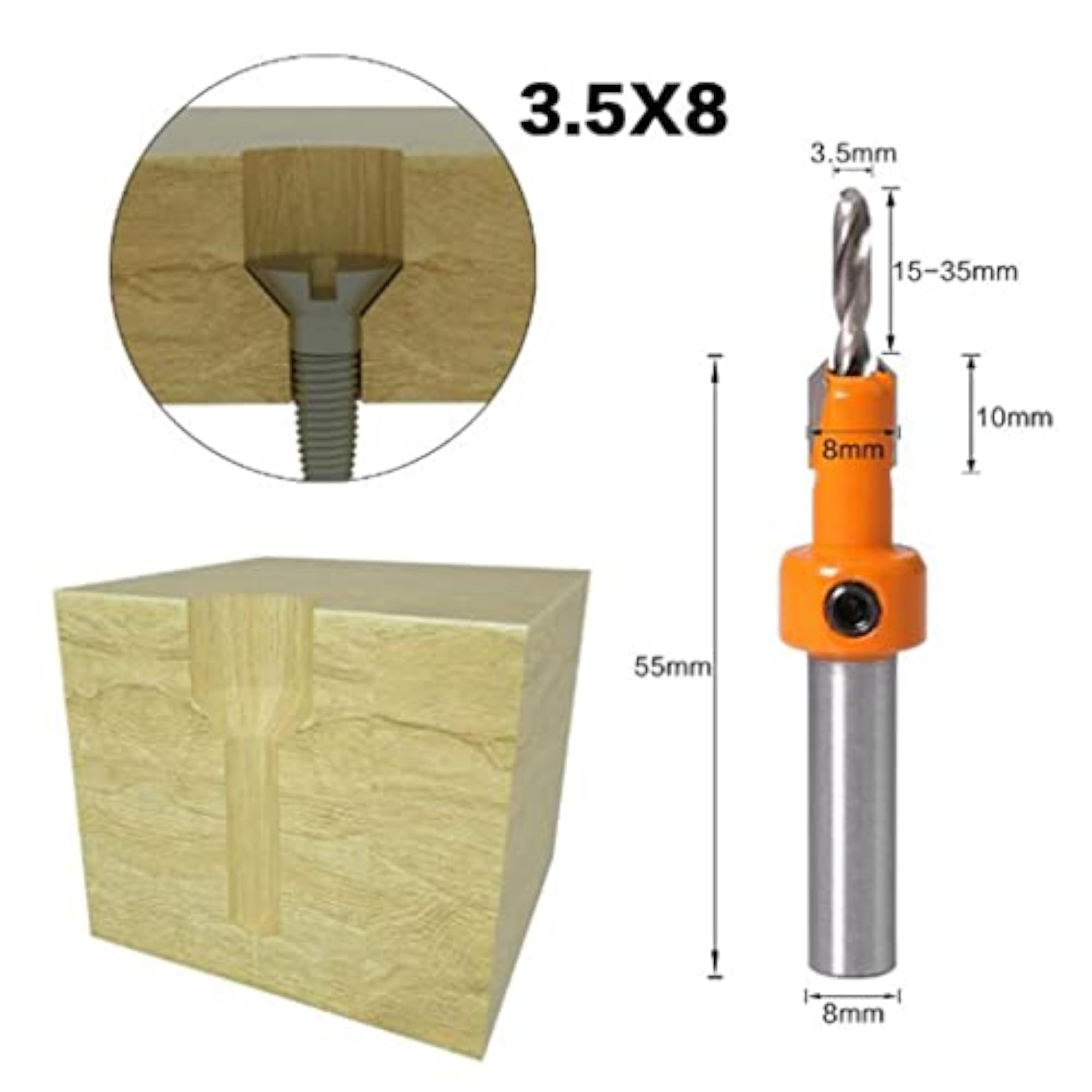 8mm Shank Countersink Drill Bits for Woodworking