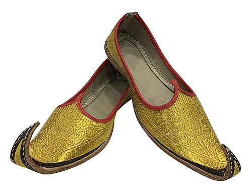 Handmade Aladdin Mens Indian Shoes Gold Khussa Leather Punjabi Jutti Shoes2