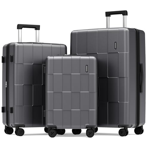 SHOWKOO Luggage Sets 3 Piece Hardside Expandable Lightweight PC Suitcase Sets with Double Spinner Wheels TSA Lock YKK Zipper Sliver Gray