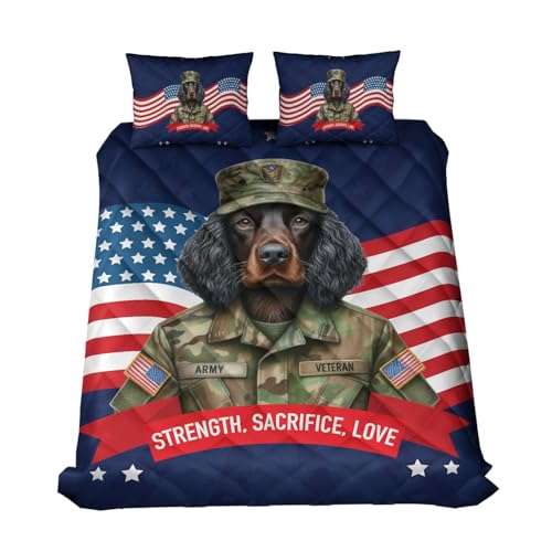 Ninety3POD Happy Father's Day Honoring Veterans Boykin Spaniel in Army Uniform Quilt Bedding Set Dog Lover 1 Blanket Bed Cover 2 Pillowcases 13007