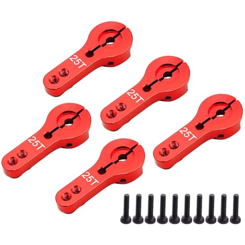 YijiaLink 5pcs 25T Aluminum Servo Horn M3 Threads Metal Steering Arm for RC Car Truck Buggy Airplane (Red)