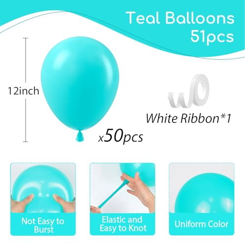 Image of Teal Balloons 12 inch, Turquoise Latex 50pcs Party Balloons