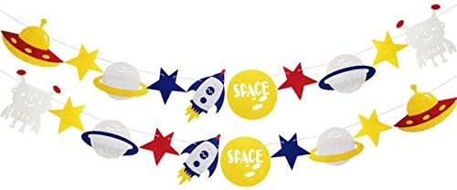 Finseng Solar System Outer Space Rocket Alien Banner Garland for Birthday Party Baby Shower Supplies Decorations