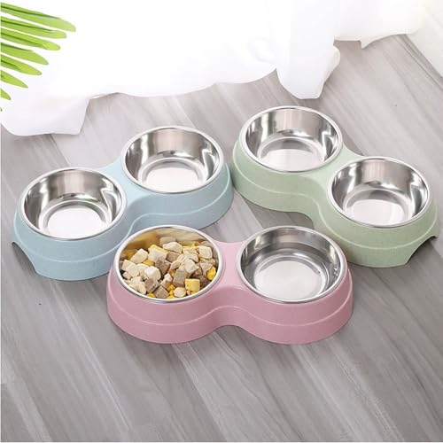 Edelstahl Napf Hund Fressnäpfe für Hunde,Hundenäpfe Futternapf 300 ml, rutschfest Doppel Napfset Hundenapf Katzennapf Fressnapf für Mittelgroße und kleine Hunde, Katzen (rosa)