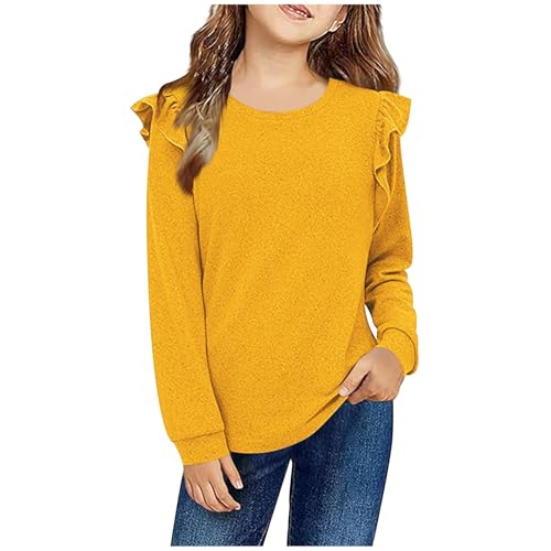 Shirts for Girl Ruffle Long Sleeve Casual Blouses Crew Neck Loose Tunic Tops Trendy Cute Pullover Shirt Comfy Tees