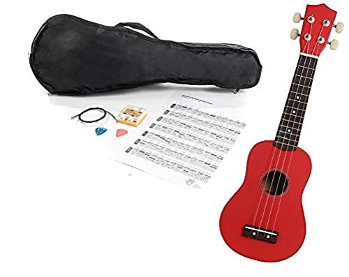 NAVARREZ Ukulélé avec accessoires NV22PK rouge avec housse, diapason, médiators et cordes de rechange - Les Beatles, Paul McCartney, John Lennon, RIngo Starr, George Harrison NAVARREZ Ukulélé avec accessoires NV22PK rouge avec housse, diapason, médiators et cordes de rechange
