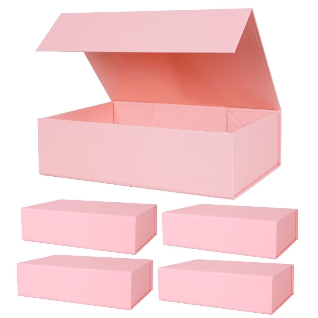 Aimyoo Pink Magnetic Gift Boxes with Lids 10.5x7x3 in, Medium Bridesmaid Groomsman Proposal Box, Rectangle Collapsible Box for Present Graduation Birthday Storage 5 Pack