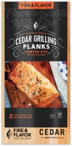 Fire & Flavor FFPD192 11-Inch Sustainably Sourced Cedar Grilling Planks for Delicious Salmon Seafood, Meats and Veggies, for Healthy, Smoky, Robust Flavor, 2-Pack, 11 inch, Brown