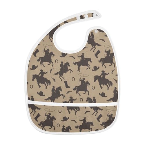 JHKKU Feeding Bibs Cowboy Horse Rodeo for Unisex Boys Girls Drool Bibs Soft Adjustable Waterproof Babies Toddlers Bib Essential -1 Pack