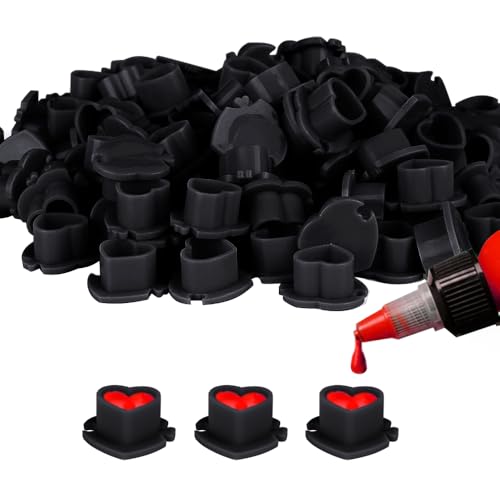 200PCS Heart Tattoo Ink Cups with Assemble Base Disposable Stable Plastic Pigment Caps 3 Colors Tattoo Ink Holder Cups for Permanent Makeup Supplies (Black2)