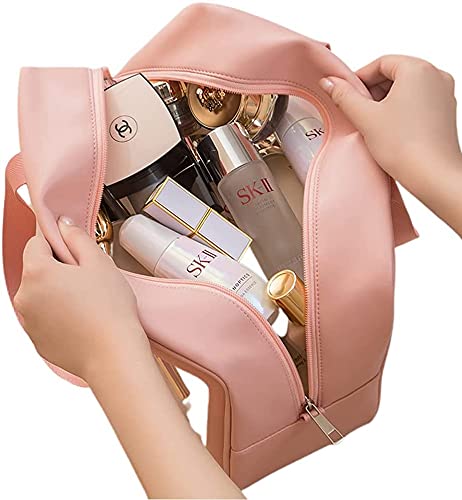Image of Handcuffs PVC Makeup Pouch with Carry Handle | Wash Bags | Cosmetic Organizer | Toiletry Bag | Vanity Case | Make Up Handbag | Grooming | Travel | Portable | Accessories | Washbag (Pink)