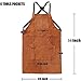 AYJUUFO Leather Welding Apron Heavy-Duty Heat-Resistant Apron with 6 Tool Pockets 37.8