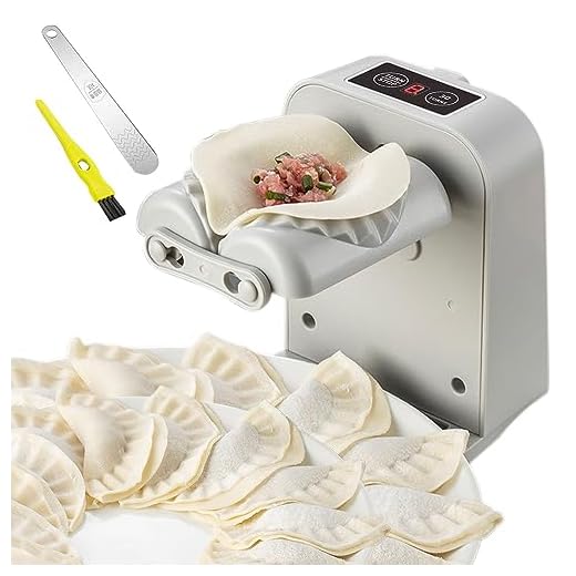 Automatic Electric Dumpling Press Maker Machine - Adjustable and Easy to Operate, With Spoon and Brush - For Home Kitchen Pastry Making (White)
