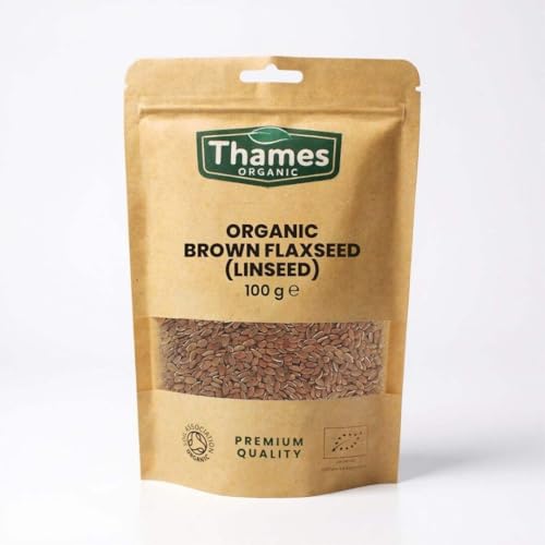 Organic Brown Flaxseed High Fiber Omega-3s Non-GMO 100% Natural Vegan No Additives or Preservatives Superfood Thames Organic (100g)