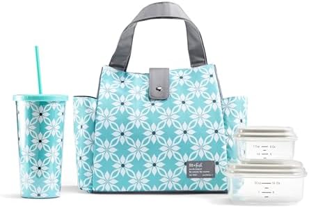 Fit &amp; Fresh Lunch Bag For Women, Insulated Womens Lunch Bag For Work, Leakproof &amp; Stain-Resistant Large Lunch Box For Women With Containers and Matching Tumbler, Snap Closure Westport Bag Aqua
