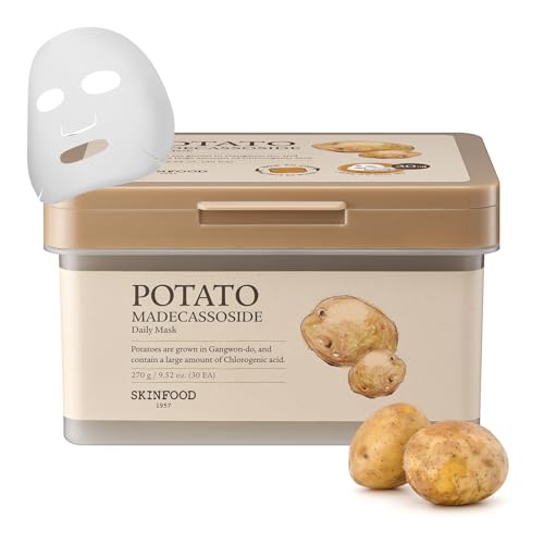 Image of SKINFOOD Potato Madecassoside Daily Sheet Mask, Korean 5-Minute Quick Skincare Hack, Soothing & Skin Barrier Face Mask for Damaged Skin, Bulk Pack (30EA)