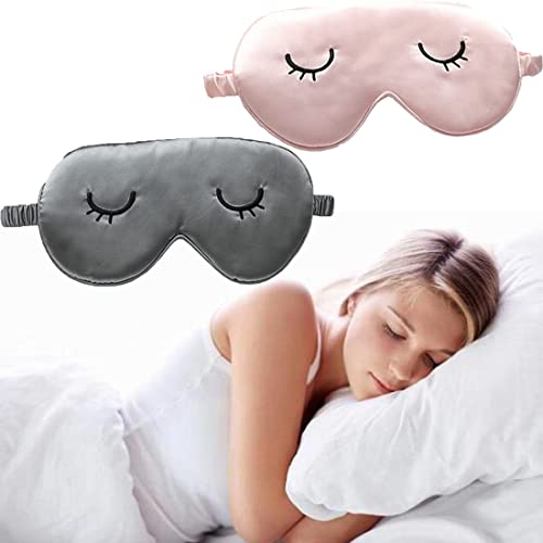 Augenmaske Nachtmaske Lange Wimpern Augenmaske Schlafhilfe Augenbinde Verstellbar Maulbeerseide Augenmaske Leichte und atmungsaktive Augenmaske Ideal für Schlaf zu Hause und Auf Reisen(Grau, rosa) Cover