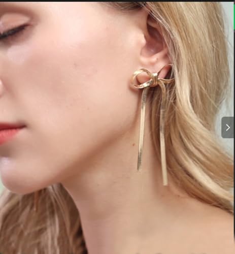 Bow Drop Dangle Earrings for Women, Long Tassel Chain Earrings Wedding Statement Earrings2