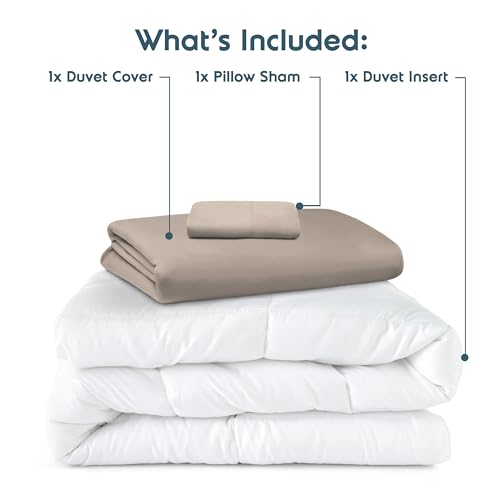 Nestl Twin Duvet Cover Set with Comforter Insert - Linen 3 Piece 68x90 Duvet Cover & 1 Pillow Sham with White Quilted Down Alternative Comforter, Ultra Soft, All Season