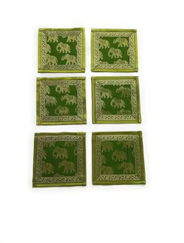 Image of Diwali Room Decor Silk Table Runner Placemats Tea Coaster Set for Living Room 4 to 6 Seater Dinning Table Table Mat Set Centre Table Top Decor Pack of 13 Pcs (Olive Green)