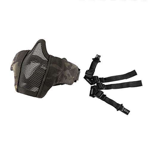 OneTigris Masque de Protection du Visage Pliable Demi-Masque en Maille pour Airsoft Paintball CS (Multicam Black)