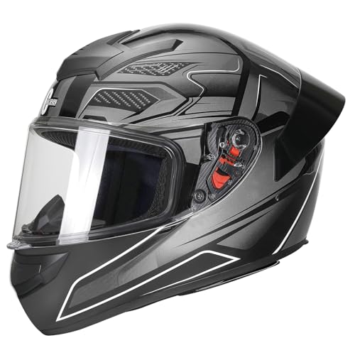 Full Face Motorcycle Helmet for Adults with DOT Approved, Grey Lightweight Aerodynamic Street Bike Helmet for Men and Women, Three Layers Protection